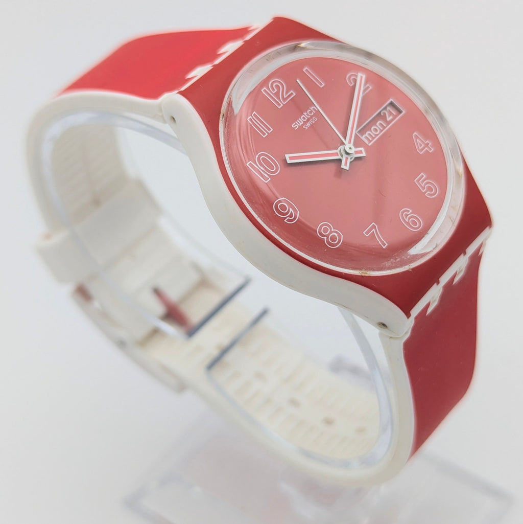 Swatch Originals Gent Poppy Red GE709 — Day-Date, Red Dial, Sold Naked - Bezel & Hide