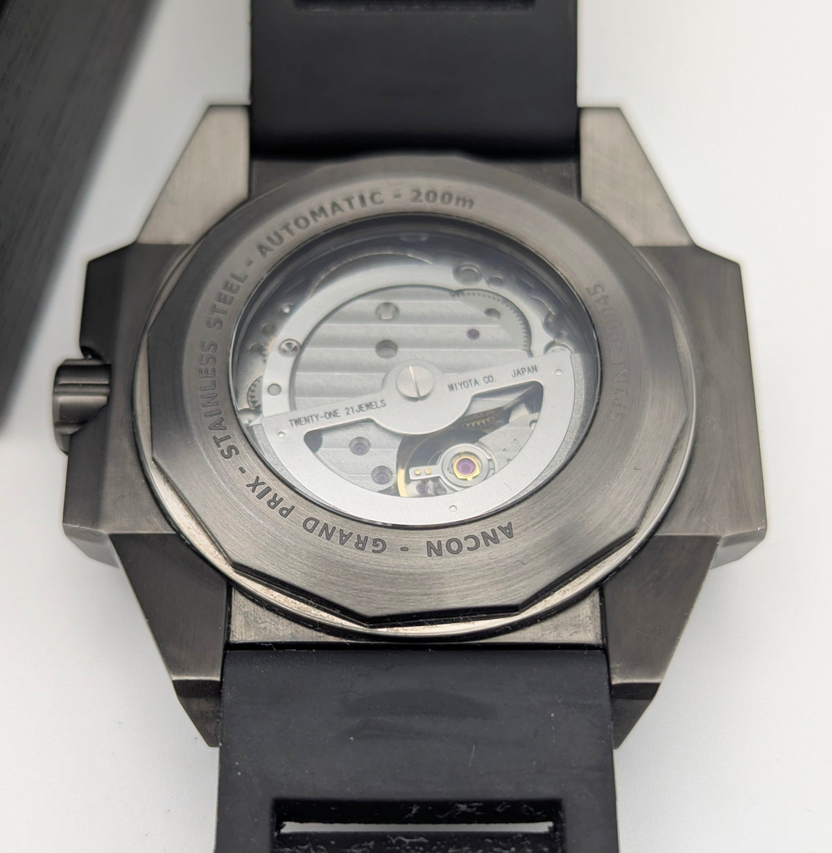 Ancon Grand Prix GP104-0045 Automatic Men's Watch — Gunmetal Black, 47mm, 200m - Bezel & Hide
