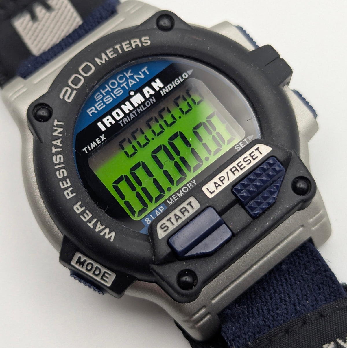 Timex Ironman Triathlon 8-Lap Digital Watch — INDIGLO, Original Strap, Vintage - Bezel & Hide