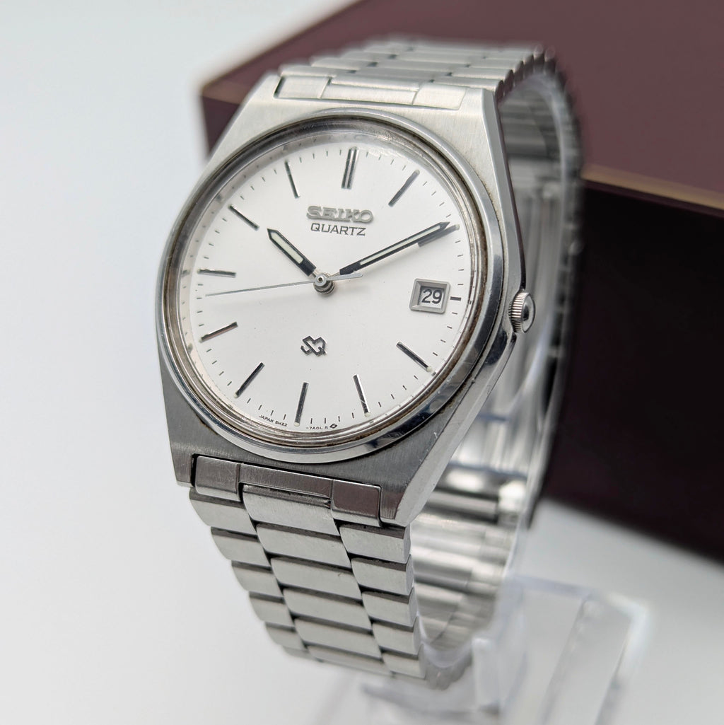 Seiko SQ 5H22 Vintage Quartz Watch 1986 — Silver Dial, Boxed - Bezel & Hide