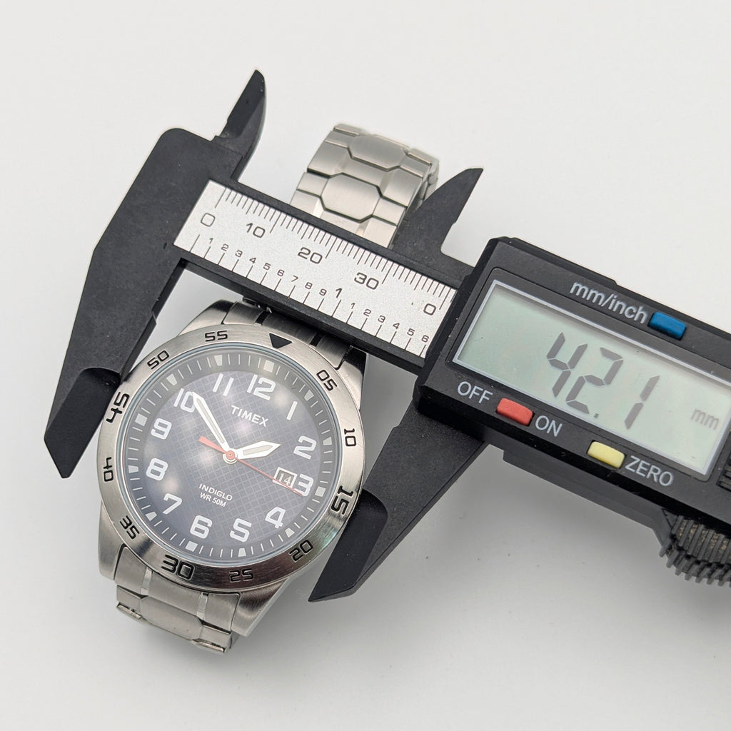Timex Fieldstone Way Indiglo WR50M Sport Watch — Navy Dial, Expansion Bracelet, Date, Sold Naked - Bezel & Hide