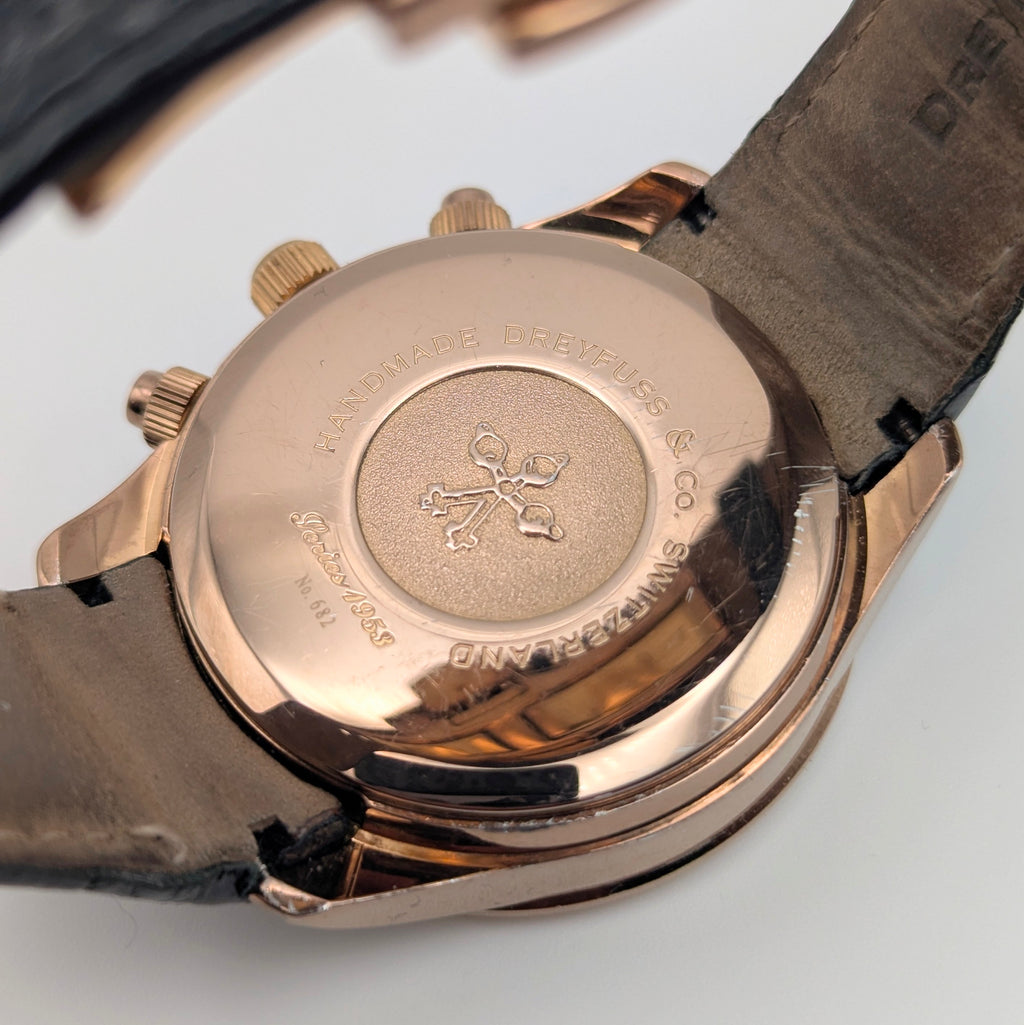 Dreyfuss & Co. Swiss Quartz Chronograph Men's Watch — Rose Gold, White Panda Dial - Bezel & Hide