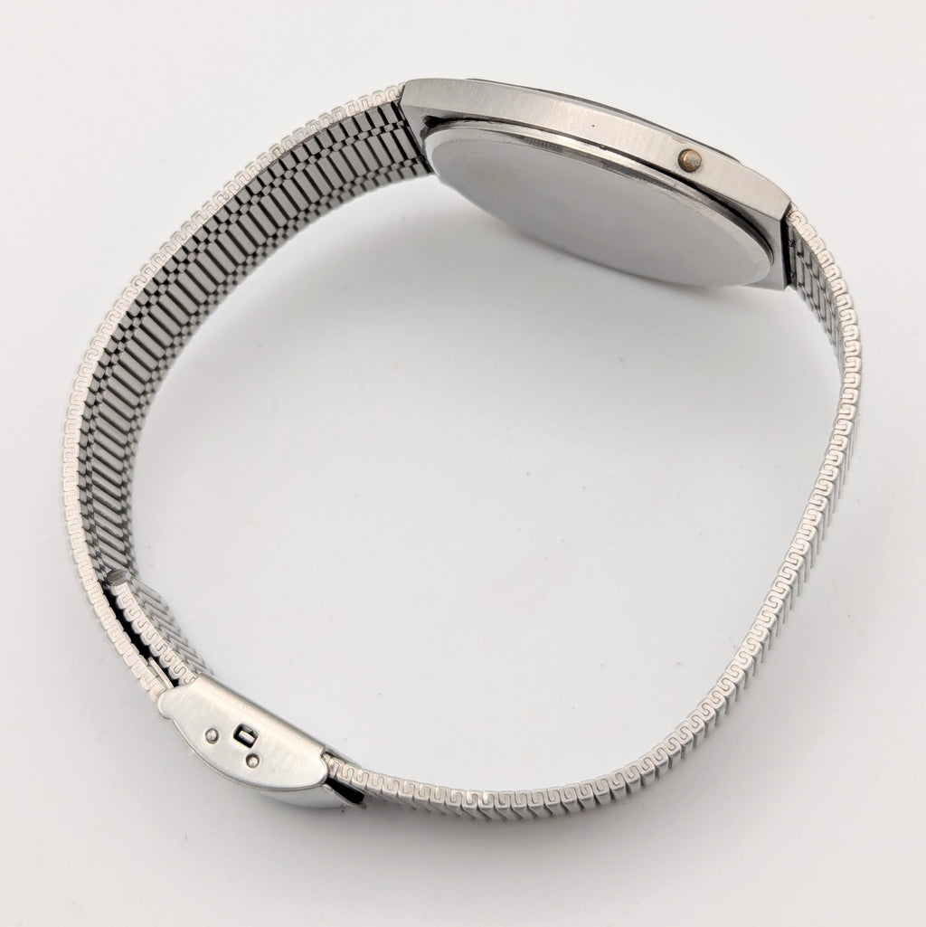 Trafalgar Chrono/Dual Time LCD Digital Watch — Vintage 1980s Silver-Tone on Integrated Bracelet, Sold Naked - Bezel & Hide
