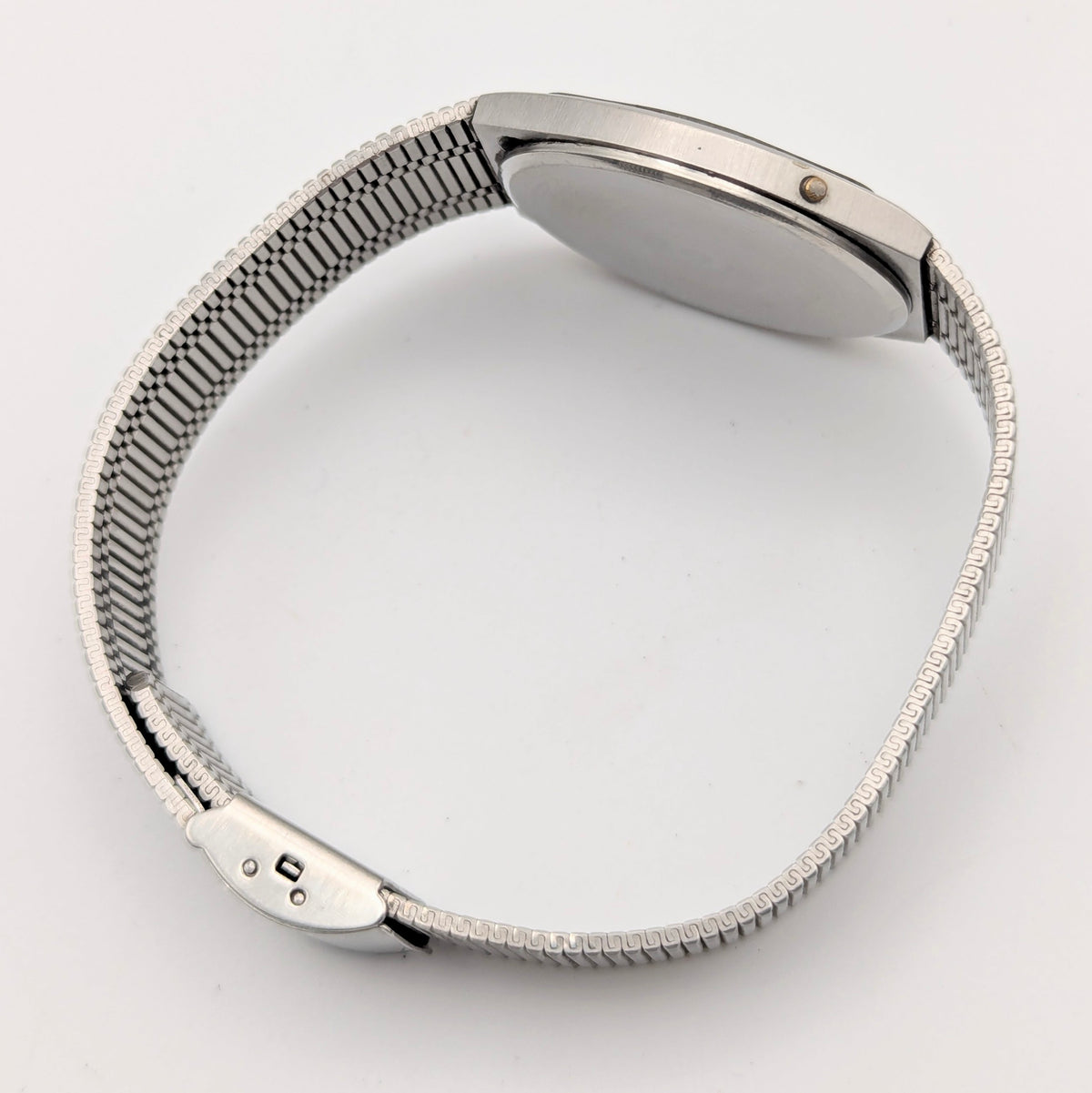 Trafalgar Chrono/Dual Time LCD Digital Watch — Vintage 1980s Silver-Tone on Integrated Bracelet, Sold Naked - Bezel & Hide