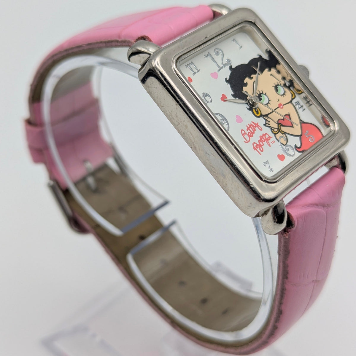 Betty Boop Quartz Watch — Pink Strap, Rectangle Case, Sold Naked - Bezel & Hide