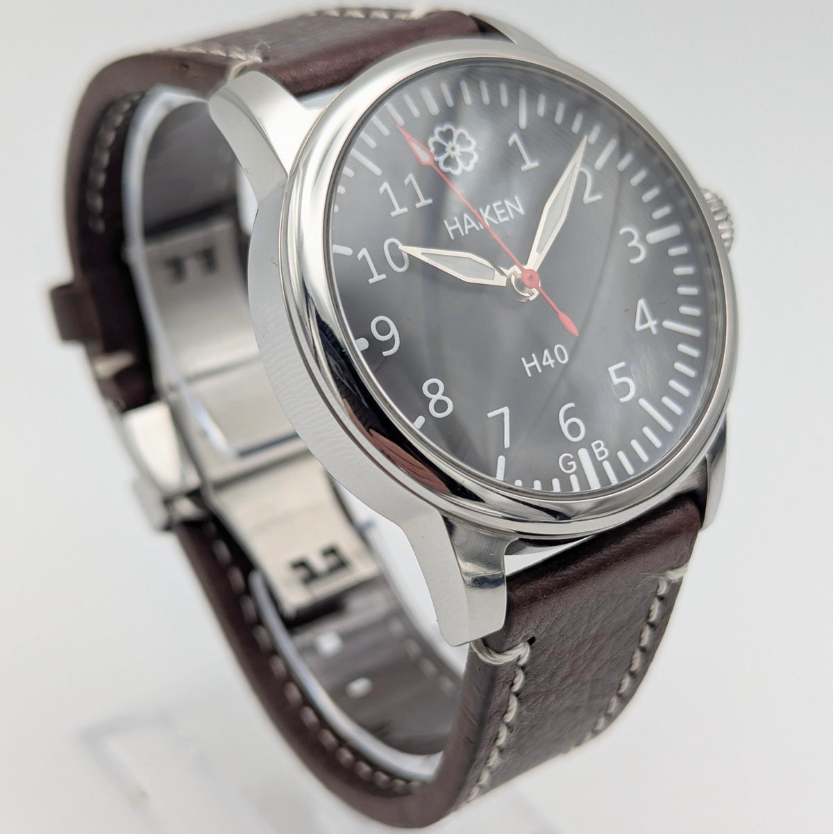 Haiken H40 Automatic Men's Watch — Anthracite Dial, G.B., Altitude-Tested, Brown Leather - Bezel & Hide