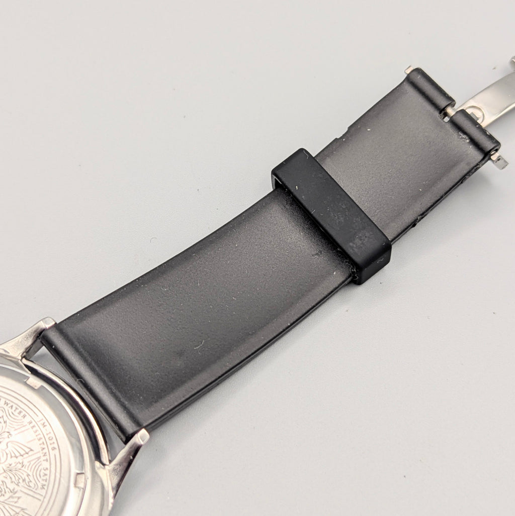 James McCabe London Slim JM-1016 Men's Watch — Silver, White Dial, Hirsch Rubber Strap - Bezel & Hide