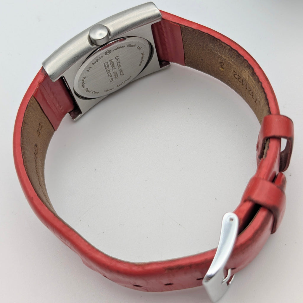 Mondaine Official Swiss Railways Watch L 30 388 OT 7S — Cushion Square, White Dial, Red Leather Strap - Bezel & Hide