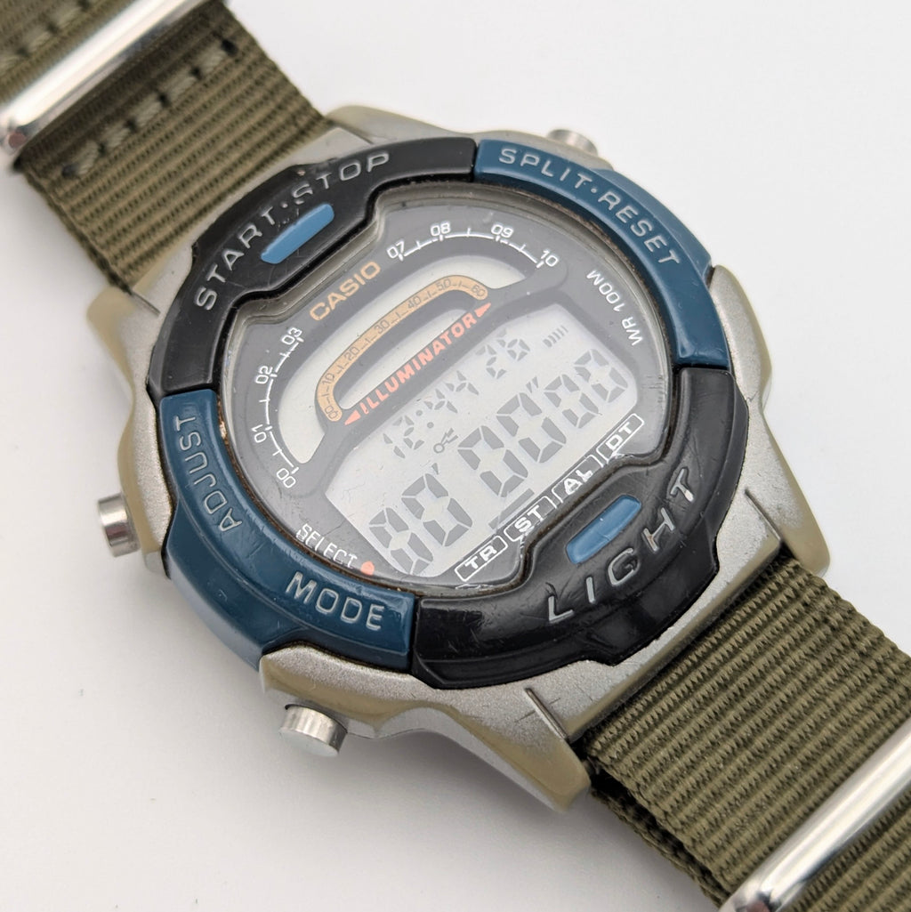 Casio Illuminator W-86 Sports Watch — Olive G10 Strap, 100m WR, Sold Naked - Bezel & Hide