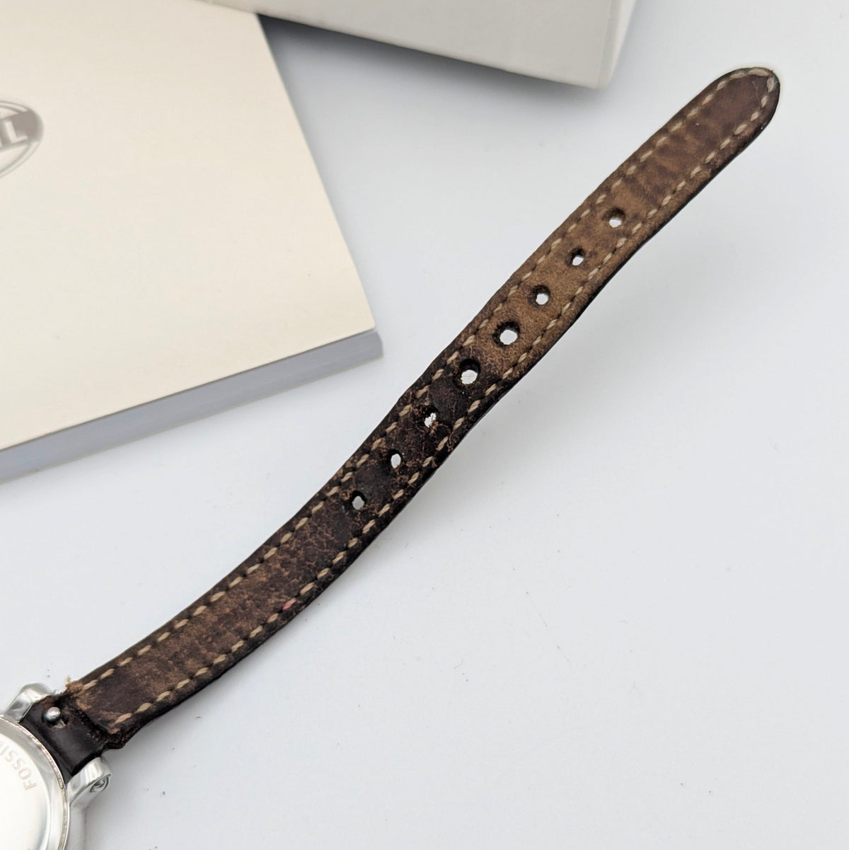 Fossil ES3138 Virginia Ladies' Watch — Rose Gold-Tone Bezel, Grey Dial, Brown Leather Strap - Bezel & Hide