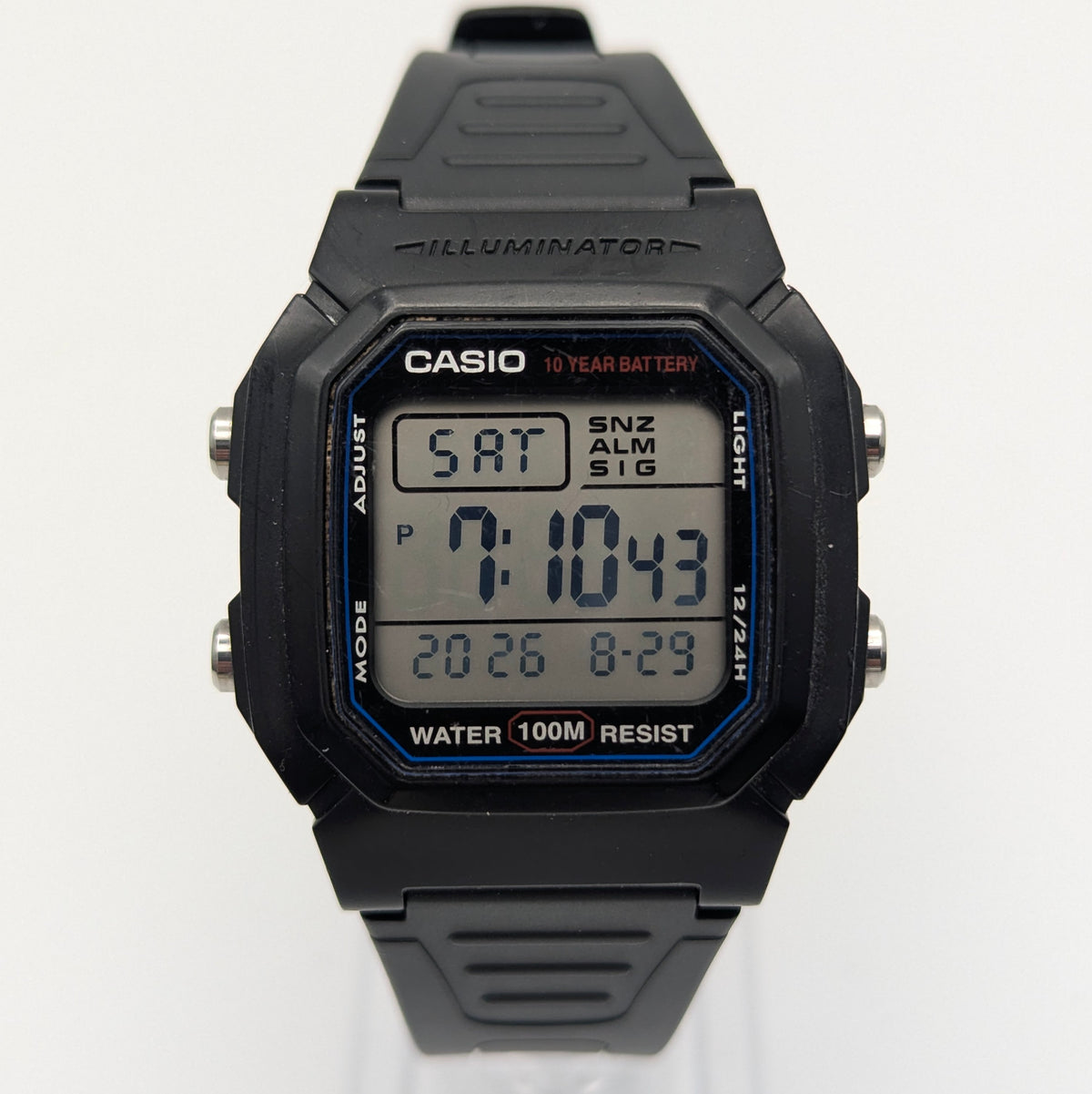 Casio W-800H Digital Watch — 100M Water Resistant, Sold Naked - Bezel & Hide