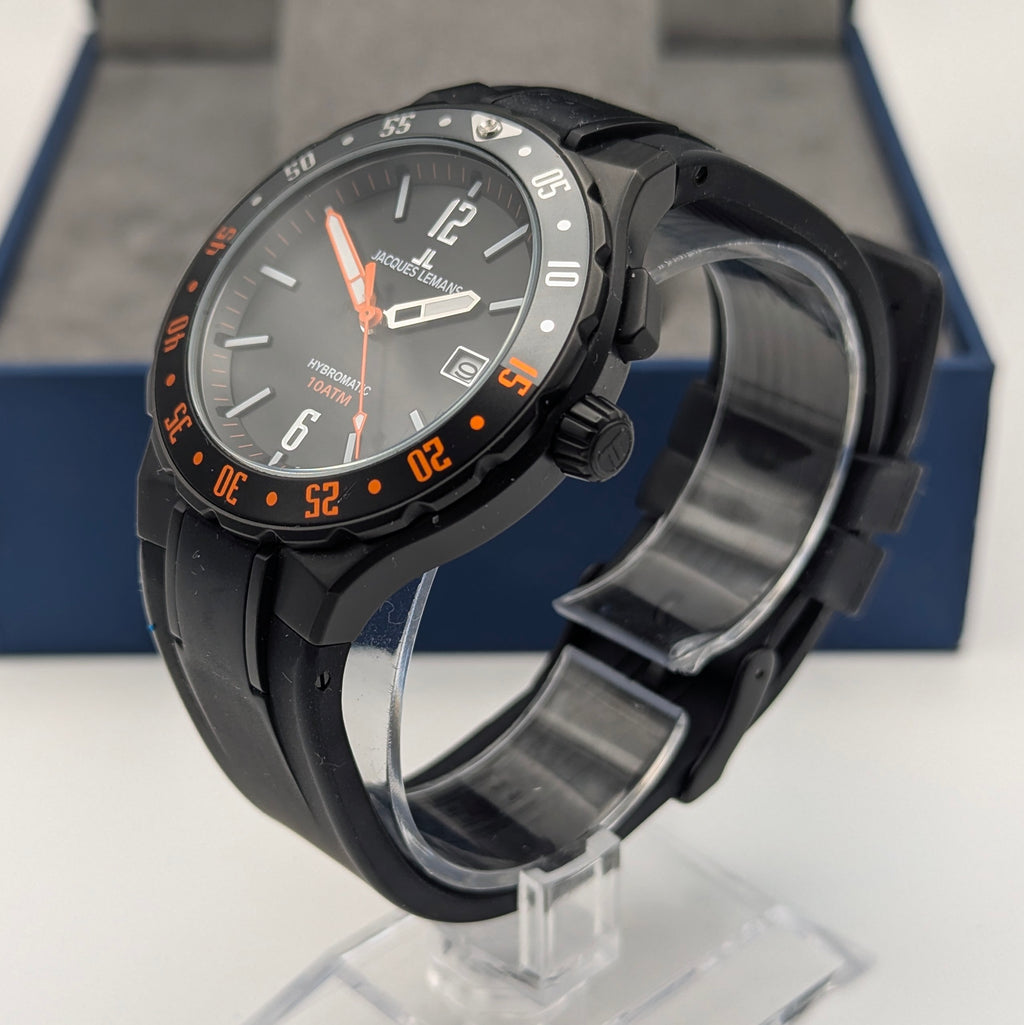 Jacques Lemans Hybromatic 1-2109 Hybrid Quartz Watch, Black & Orange, Boxed