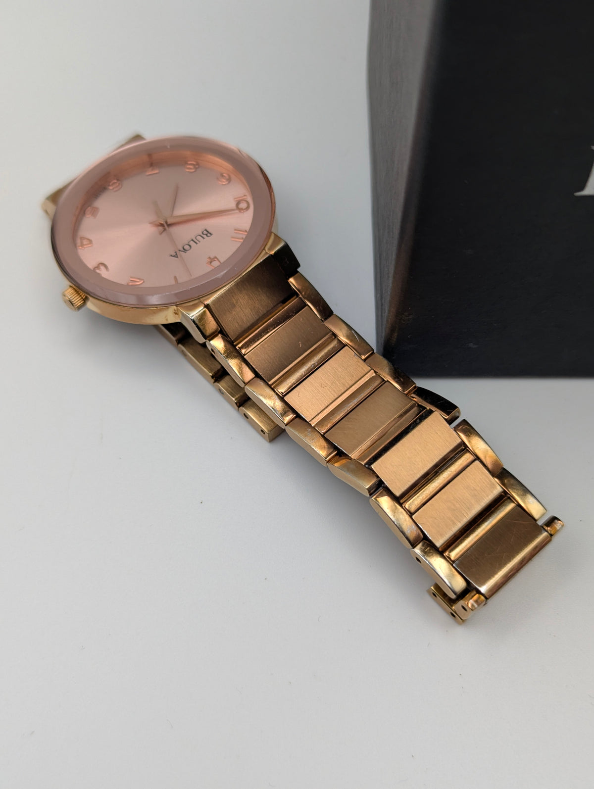 Bulova 97L127 Women's Pink Sunburst Dial Watch, Gold-Tone Bracelet, Boxed - Bezel & Hide