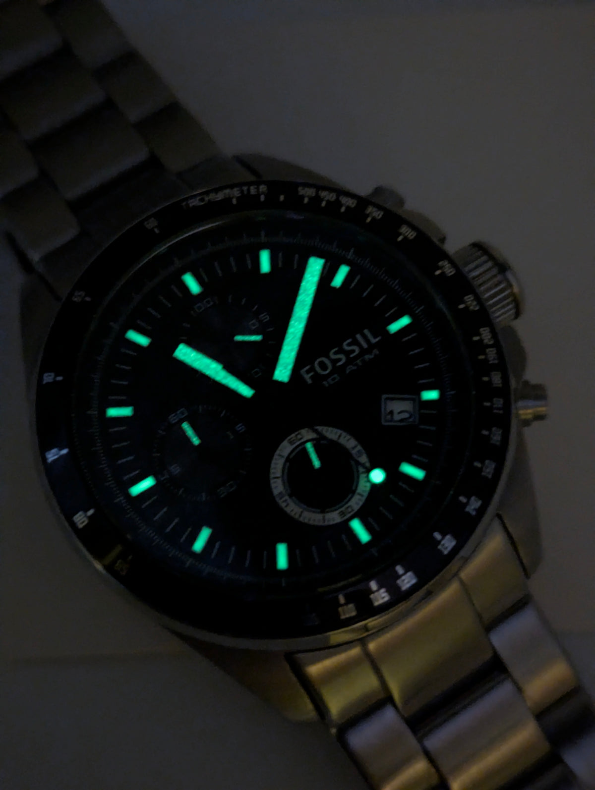 Fossil CH2600 Chronograph — Black Dial, Stainless Steel Bracelet, Box & Spare Links - Bezel & Hide