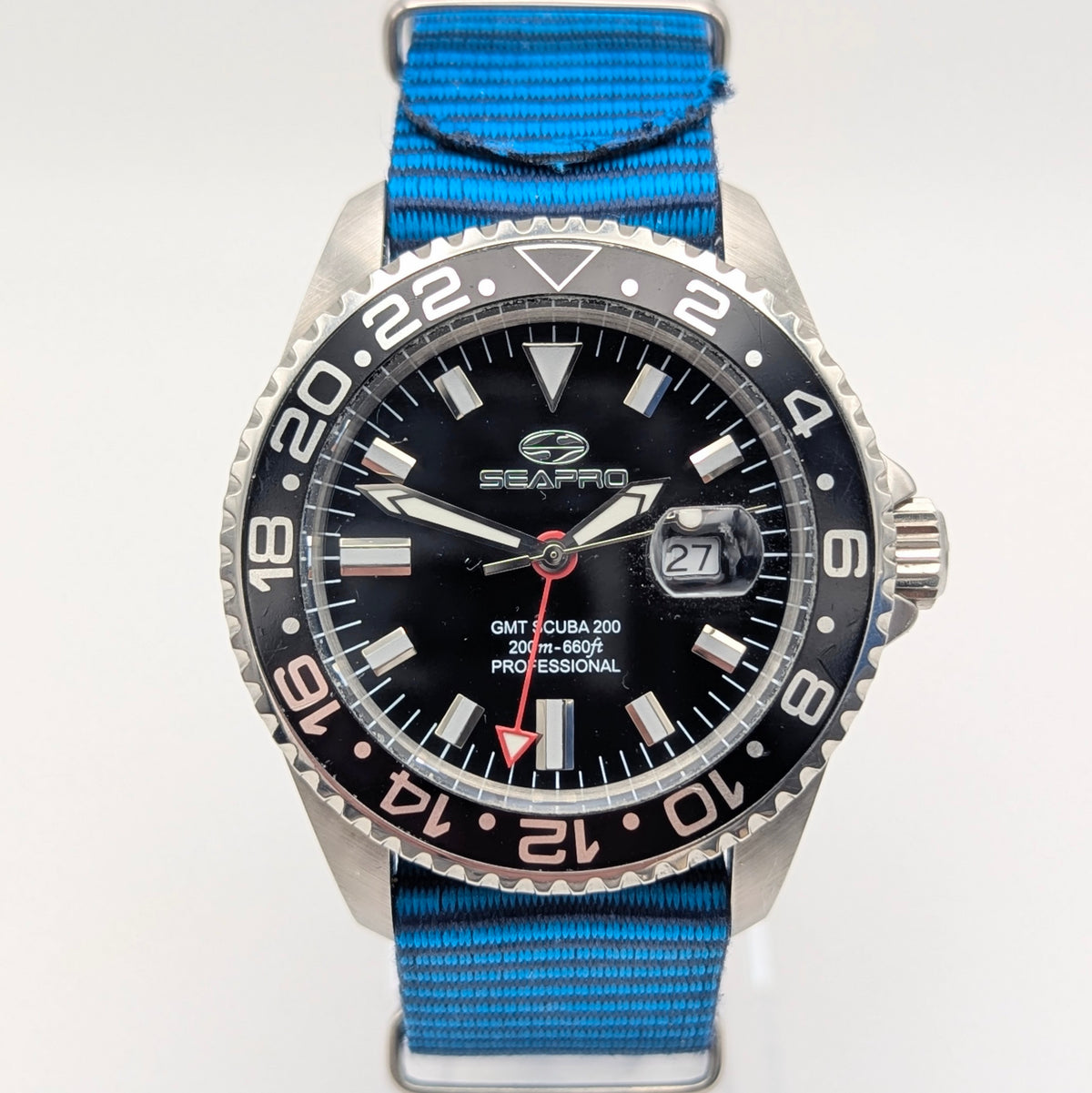 Seapro GMT Scuba 200 Professional Quartz — Black Dial, Steel Case, Sold Naked - Bezel & Hide