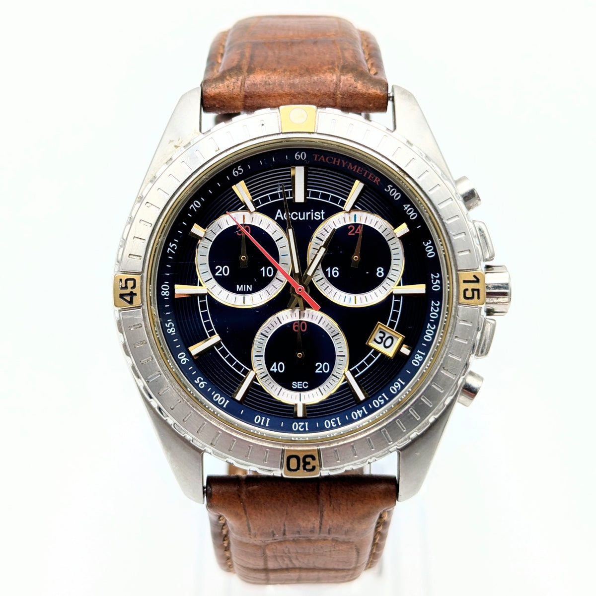 Accurist Quartz Chronograph Men's Watch — Two-Tone, Navy Dial, 42mm - Bezel & Hide