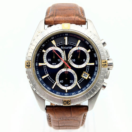 Accurist Quartz Chronograph Men's Watch — Two-Tone, Navy Dial, 42mm - Bezel & Hide