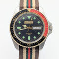 Dive Dynamics 1980s Quartz Day-Date Watch | MRP SA Case | Gold-Tone Bezel - Bezel & Hide