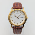 Pulsar Day-Date Dress Watch — Gold-Tone, White Dial, Sold Naked - Bezel & Hide