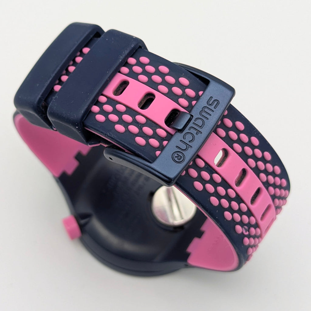 Swatch Big Bold Pinkindots SB05N400 — 47mm, Black Dial, Pink & Navy Strap, Sold Naked - Bezel & Hide