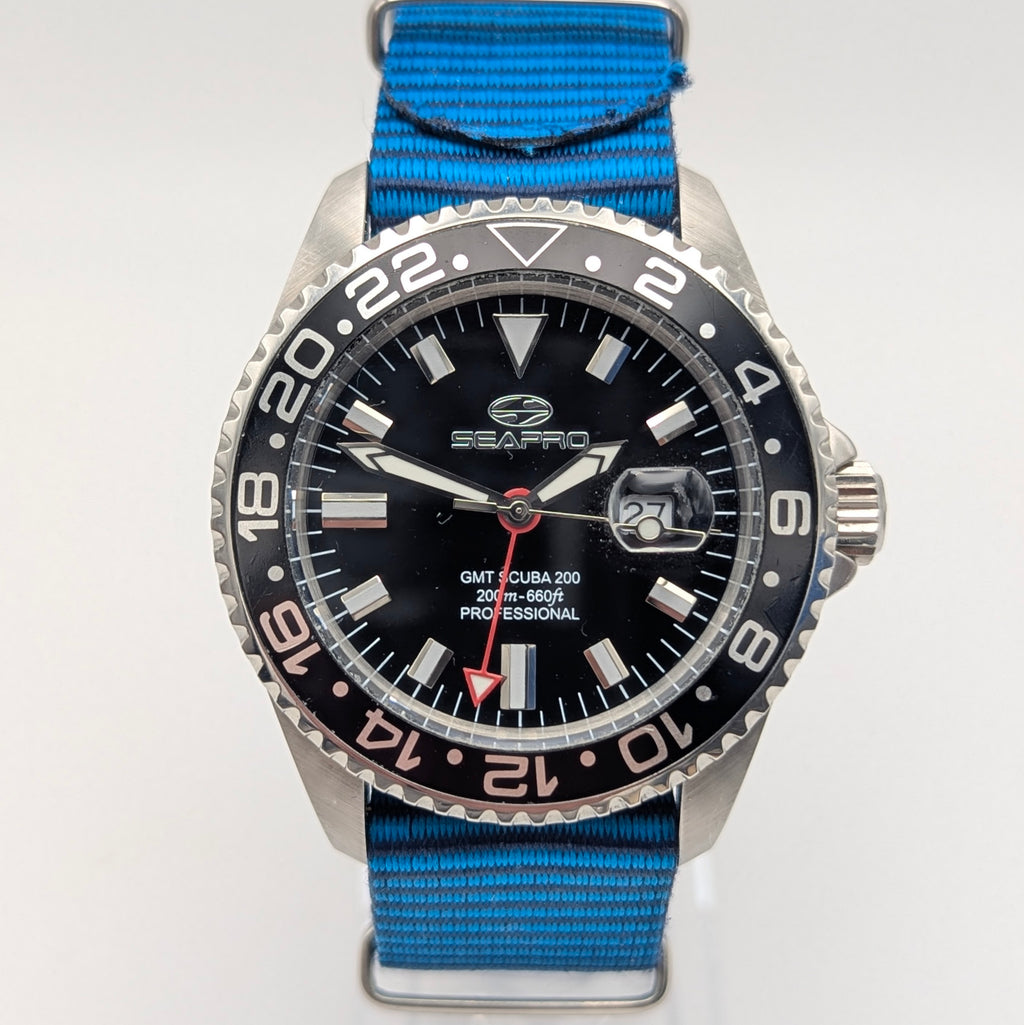 Seapro GMT Scuba 200 Professional Quartz — Black Dial, Steel Case, Sold Naked - Bezel & Hide