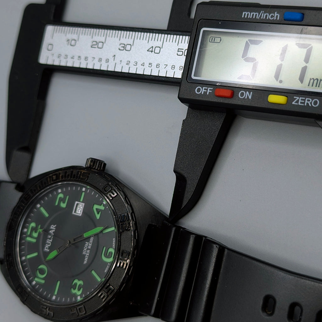 Pulsar YA12-X128 Sport Men's Watch — Black, Green Dial, 45mm, 100m - Bezel & Hide