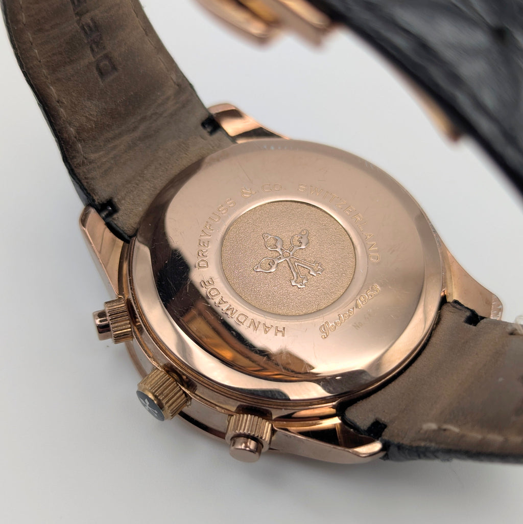 Dreyfuss & Co. Swiss Quartz Chronograph Men's Watch — Rose Gold, White Panda Dial - Bezel & Hide