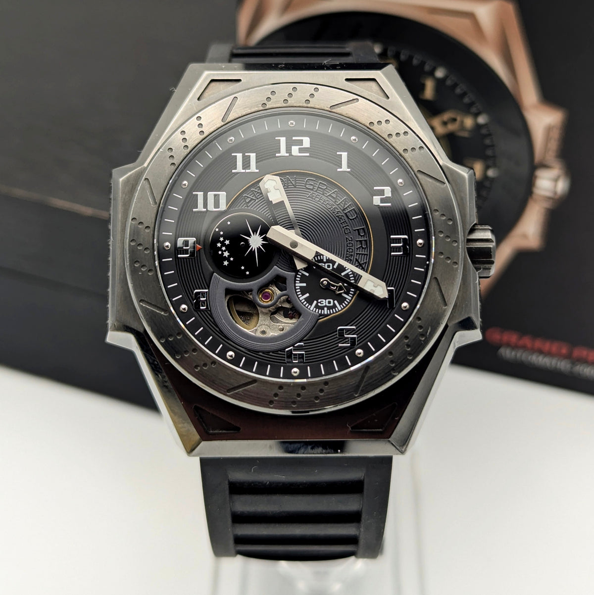 Ancon Grand Prix GP104-0045 Automatic Men's Watch — Gunmetal Black, 47mm, 200m - Bezel & Hide