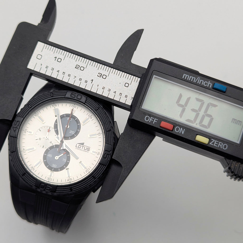 Lotus Chronograph Men's Quartz Watch — Black PVD, Silver Dial, Ref 15679, Sold Naked - Bezel & Hide