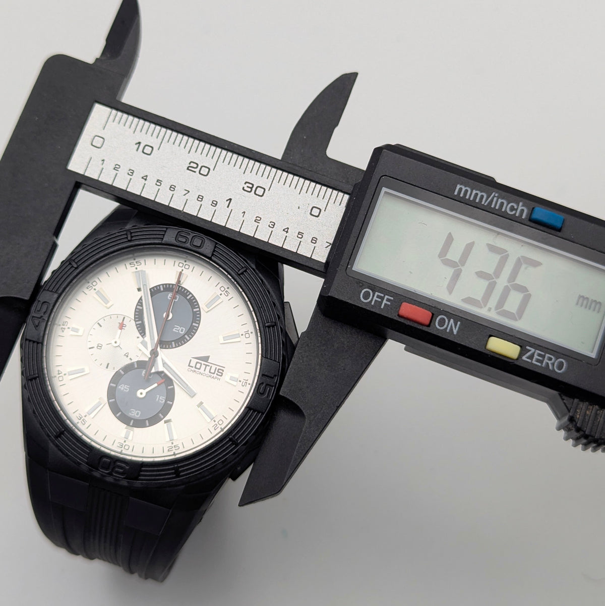 Lotus Chronograph Men's Quartz Watch — Black PVD, Silver Dial, Ref 15679, Sold Naked - Bezel & Hide