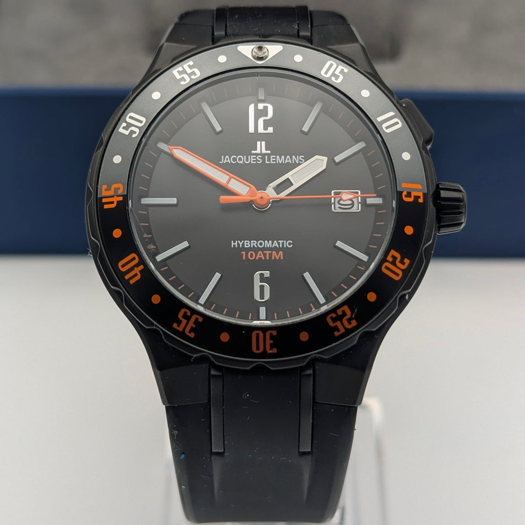 Jacques Lemans Hybromatic 1-2109 Hybrid Quartz Watch, Black & Orange, Boxed
