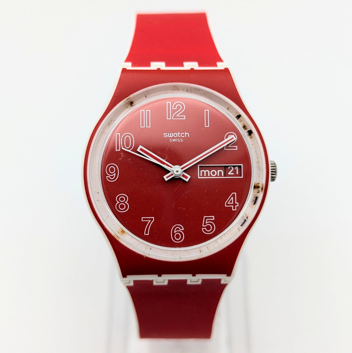Swatch Originals Gent Poppy Red GE709 — Day-Date, Red Dial, Sold Naked - Bezel & Hide