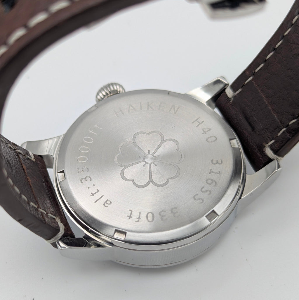 Haiken H40 Automatic Men's Watch — Anthracite Dial, G.B., Altitude-Tested, Brown Leather - Bezel & Hide