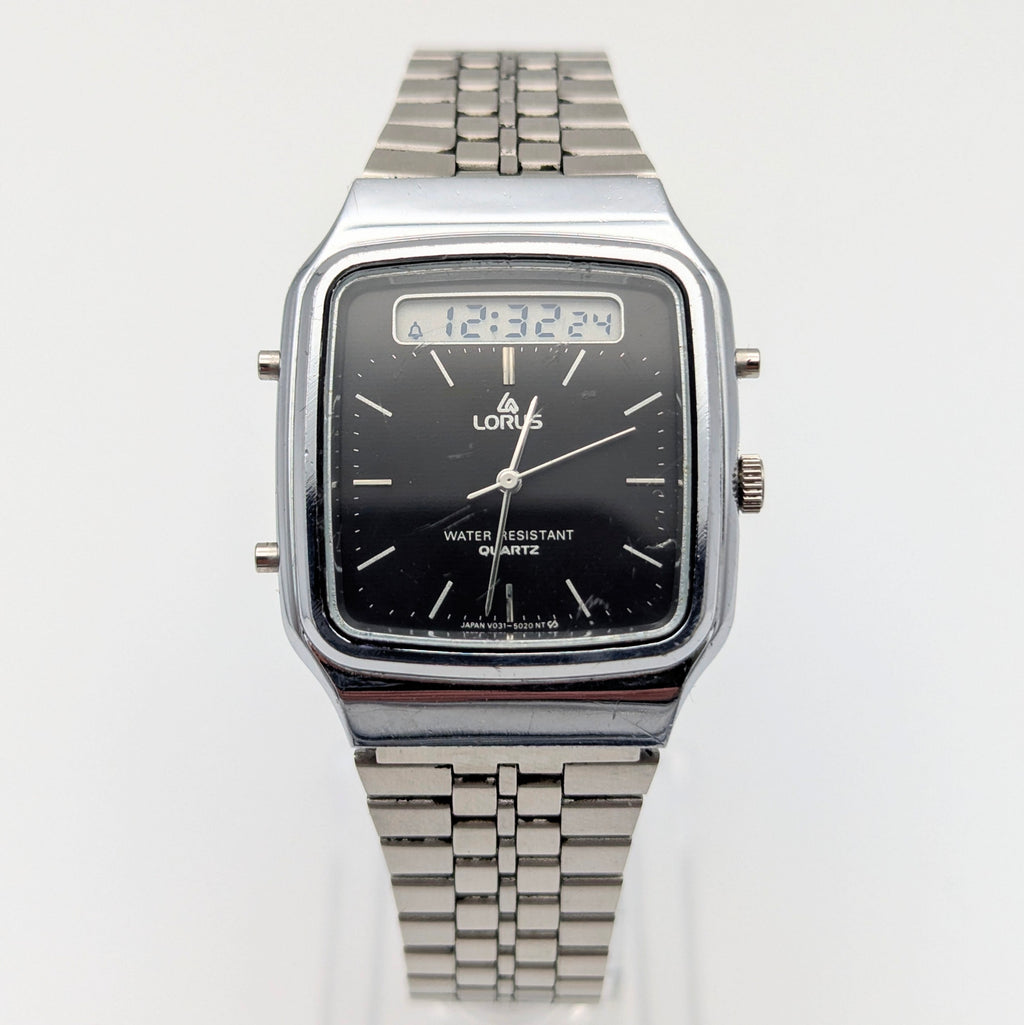 Lorus V031-5010 Ana-Digi Vintage Watch — Black Dial, Steel Bracelet, Sold Naked - Bezel & Hide