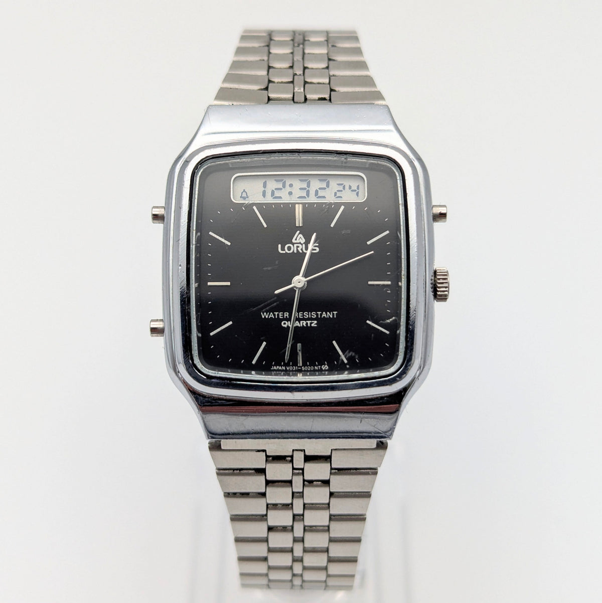 Lorus V031-5010 Ana-Digi Vintage Watch — Black Dial, Steel Bracelet, Sold Naked - Bezel & Hide
