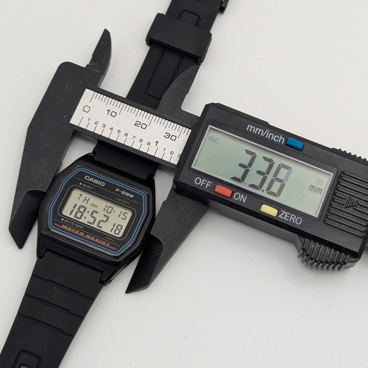 Casio F-28W Digital Quartz Watch | Black Resin & Blue Trim