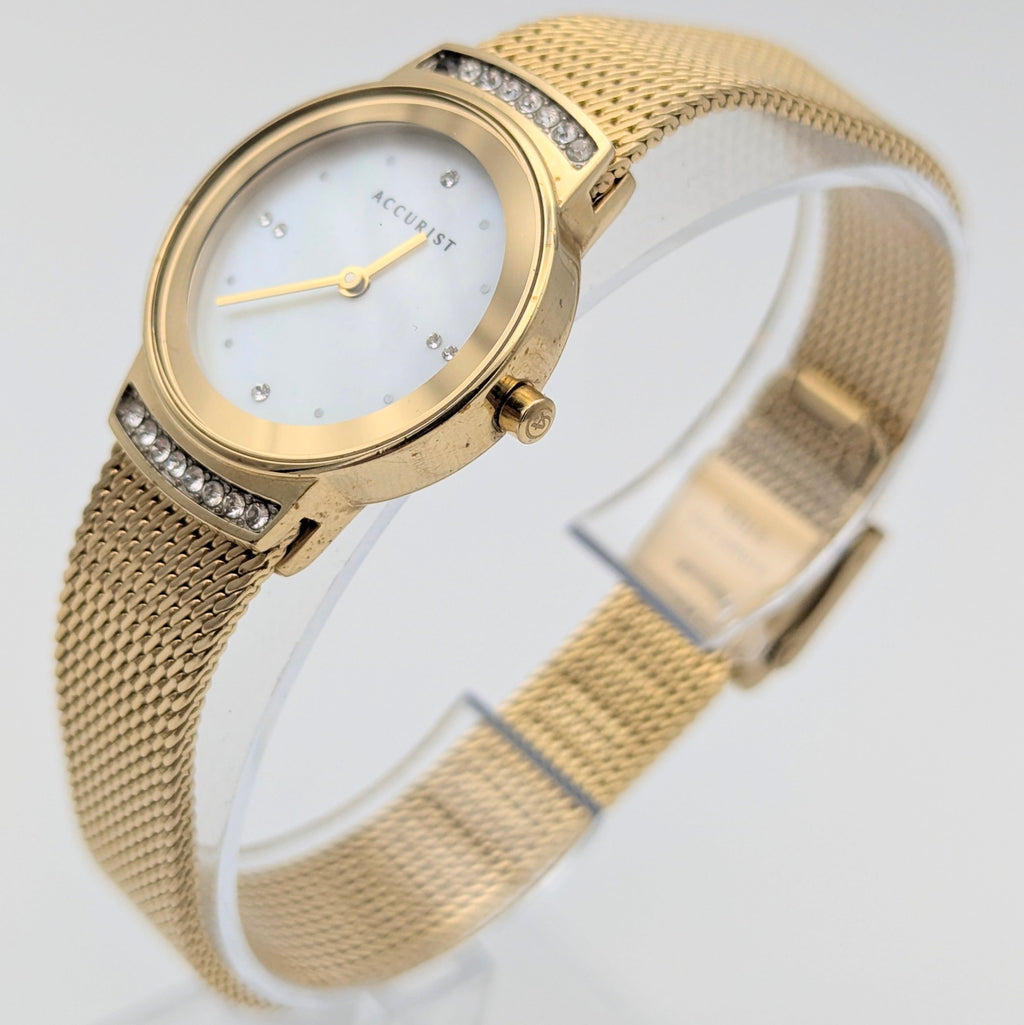 Accurist Ladies Gold-Tone Mesh Watch — Mother-of-Pearl Dial, Crystal-Set Lugs, Sold Naked - Bezel & Hide