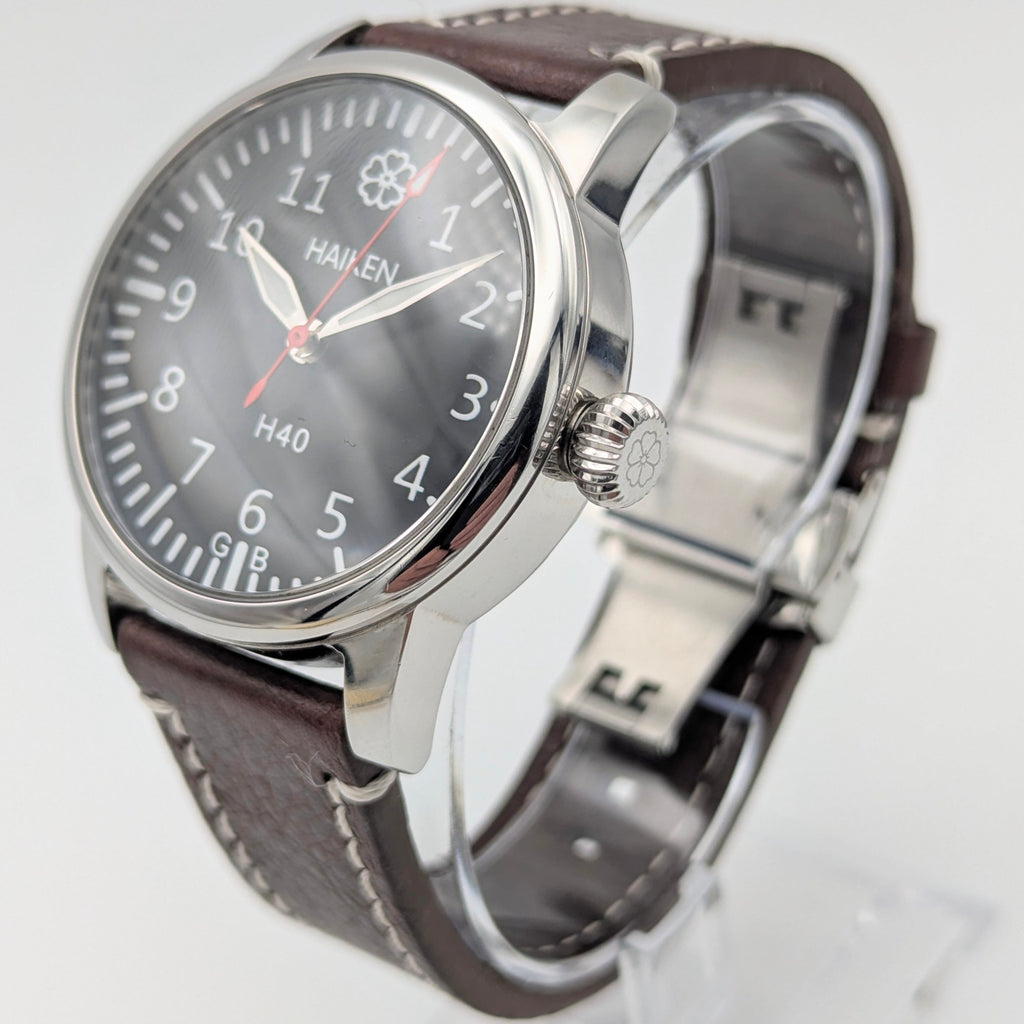 Haiken H40 Automatic Men's Watch — Anthracite Dial, G.B., Altitude-Tested, Brown Leather - Bezel & Hide