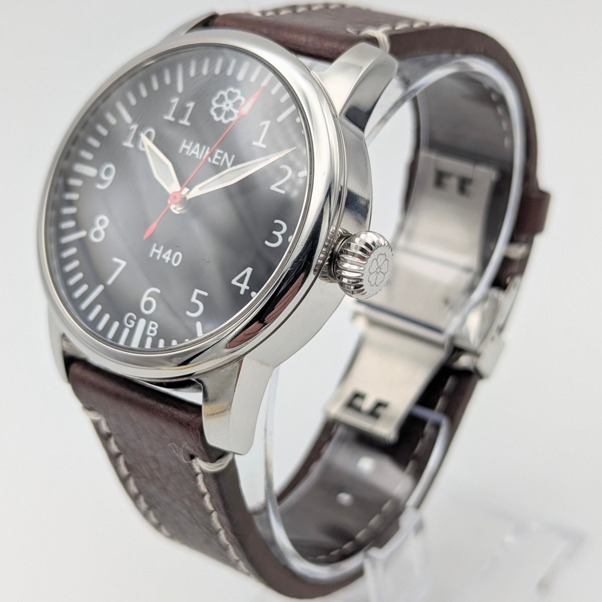 Haiken H40 Automatic Men's Watch — Anthracite Dial, G.B., Altitude-Tested, Brown Leather - Bezel & Hide