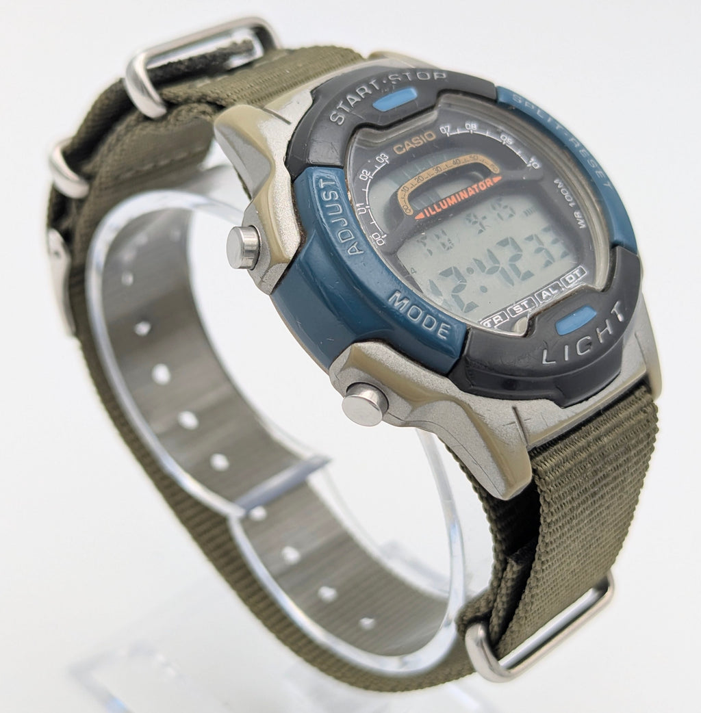 Casio Illuminator W-86 Sports Watch — Olive G10 Strap, 100m WR, Sold Naked - Bezel & Hide