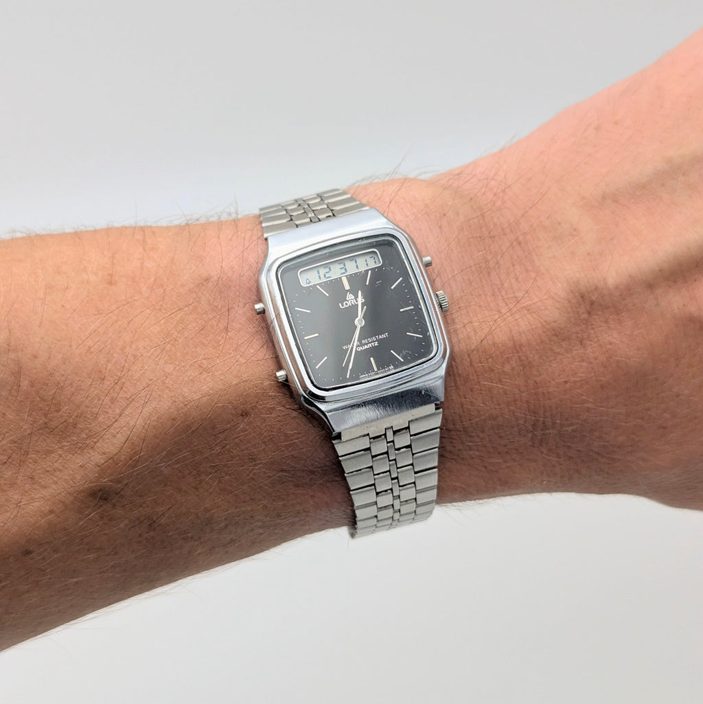 Lorus V031-5010 Ana-Digi Vintage Watch — Black Dial, Steel Bracelet, Sold Naked - Bezel & Hide