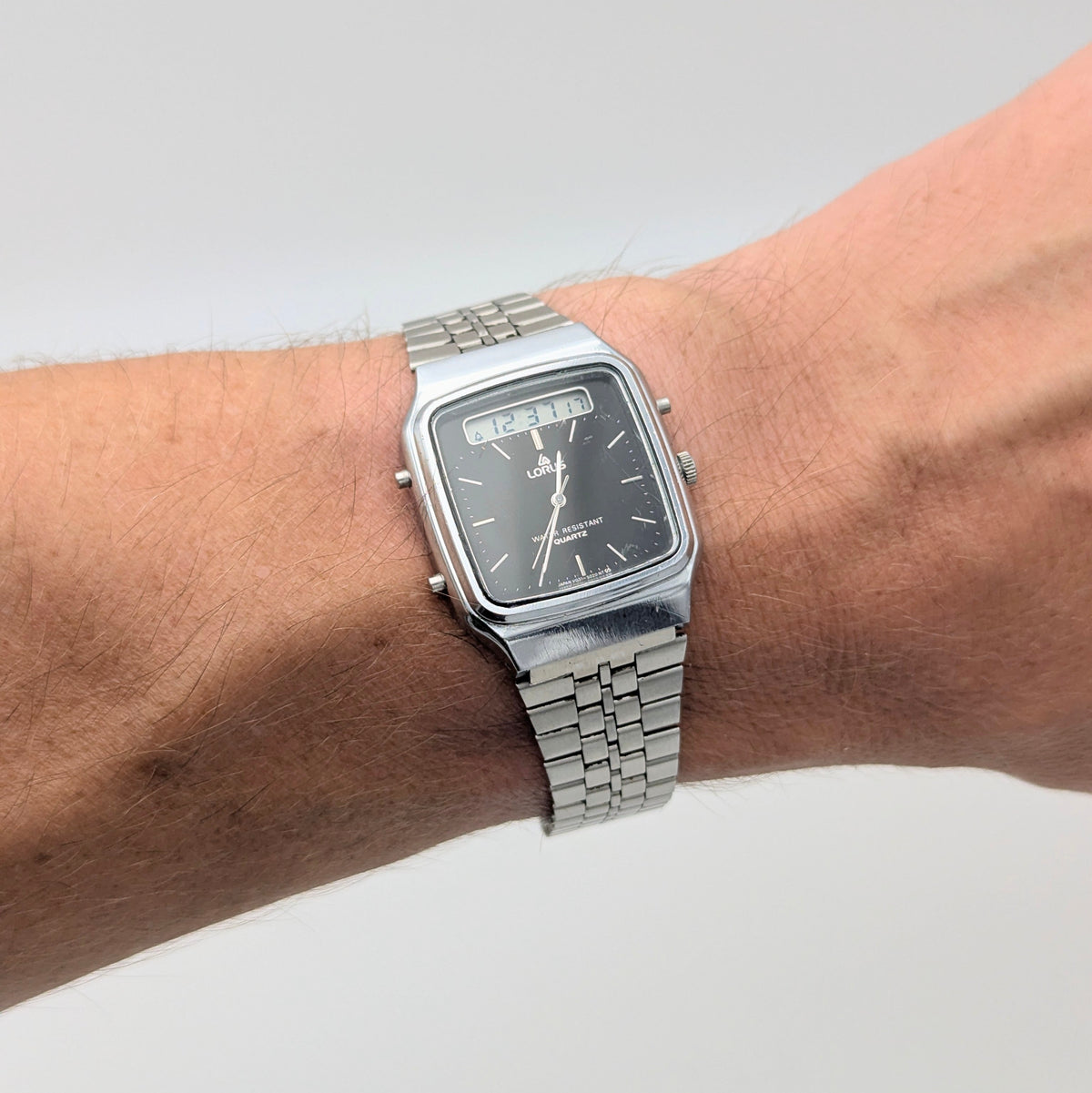 Lorus V031-5010 Ana-Digi Vintage Watch — Black Dial, Steel Bracelet, Sold Naked - Bezel & Hide