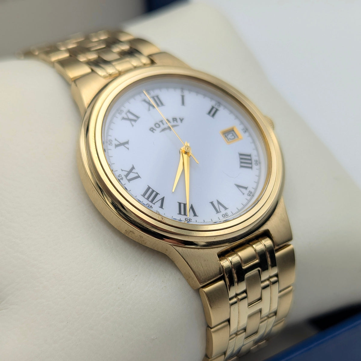 Rotary Gold-Plated Classic Quartz Watch — White Roman Dial, Full Set - Bezel & Hide
