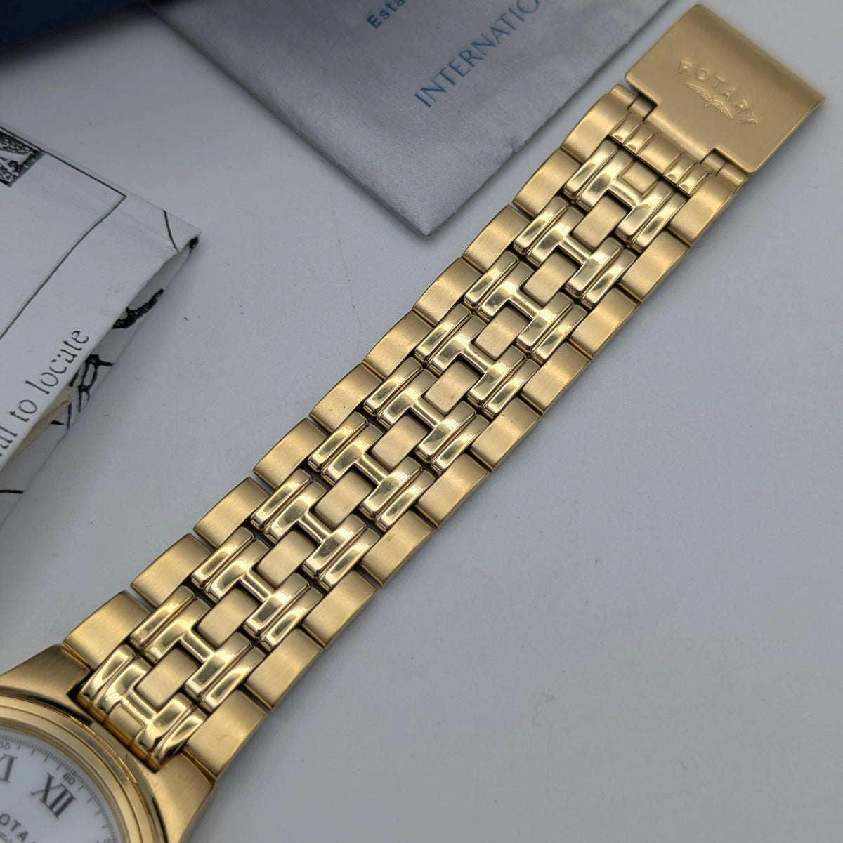 Rotary Gold-Plated Classic Quartz Watch — White Roman Dial, Full Set - Bezel & Hide