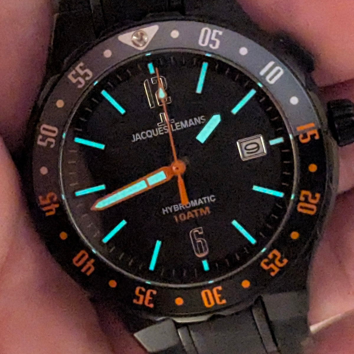 Jacques Lemans Hybromatic 1-2109 Hybrid Quartz Watch, Black & Orange, Boxed