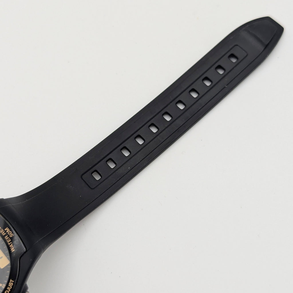 Casio AMW-90H Ana-Digi Watch — Black Resin, Gold Dial, Dual Time, Alarm, Sold Naked - Bezel & Hide
