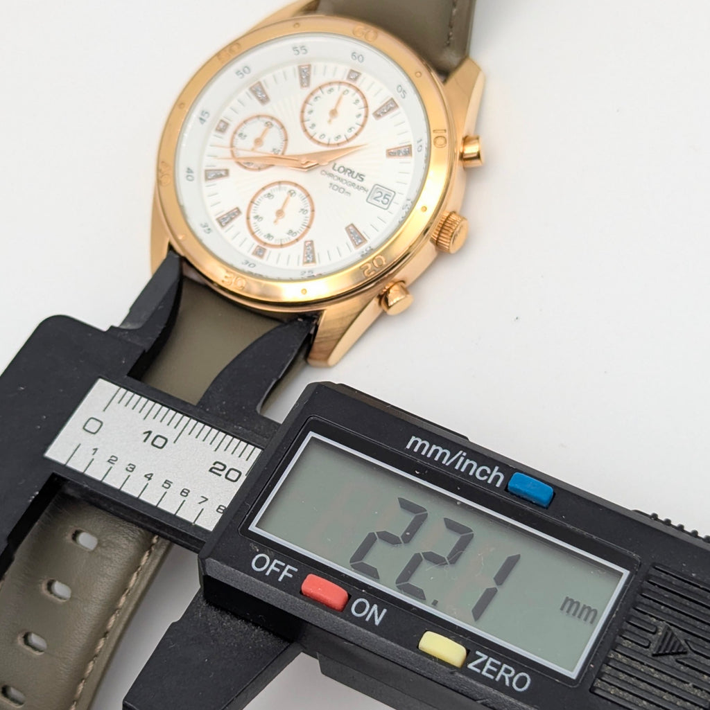 Lorus VD57-X024 Chronograph Men's Watch — Rose Gold-Tone, Black Dial - Bezel & Hide