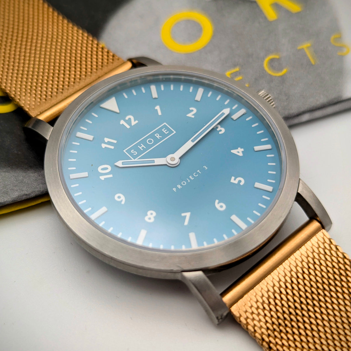 Shore Projects Ludlow — Ice Blue Dial, Gold-Tone Mesh, Quartz, With Box & Instructions - Bezel & Hide