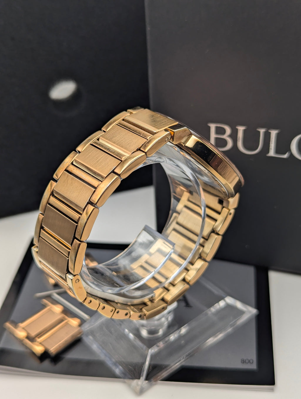 Bulova 97L127 Women's Pink Sunburst Dial Watch, Gold-Tone Bracelet, Boxed - Bezel & Hide