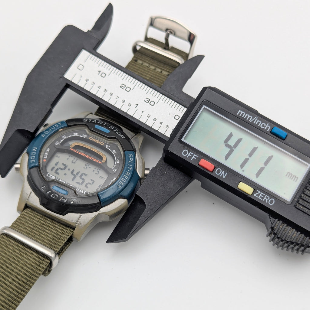 Casio Illuminator W-86 Sports Watch — Olive G10 Strap, 100m WR, Sold Naked - Bezel & Hide